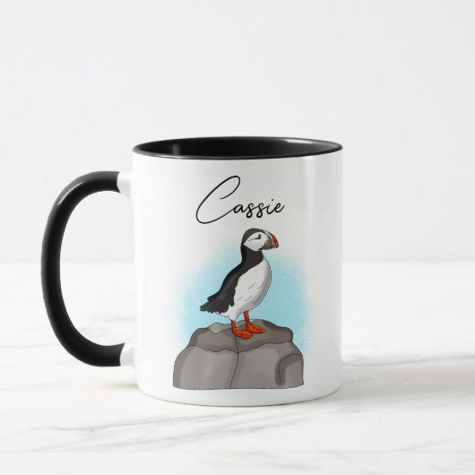 Personalisierter Puffin am Felsen Tasse (Links)