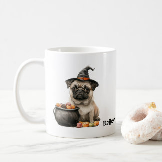 Personalisierter Pug-Hexen-Halloween-Hund Kaffeetasse
