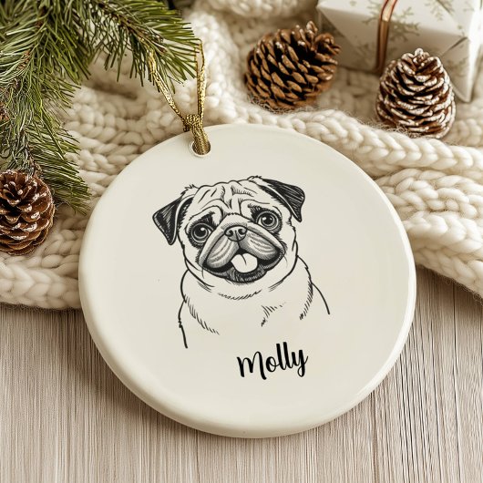 Personalisierter Pug-Hund-Weihnachten Keramik Ornament