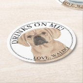 Personalisierter Puggle-Hund Hochzeit Runder Pappuntersetzer (Angewinkelt)
