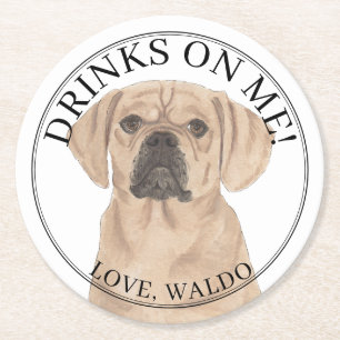 Personalisierter Puggle-Hund Hochzeit Runder Pappuntersetzer