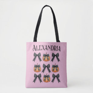 Personalisierter Pumpkin-Bow Pink Halloween Tasche