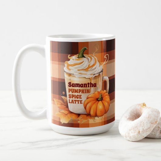 Personalisierter Pumpkin-GewürzLatte Kaffeetasse (Mit Donut)