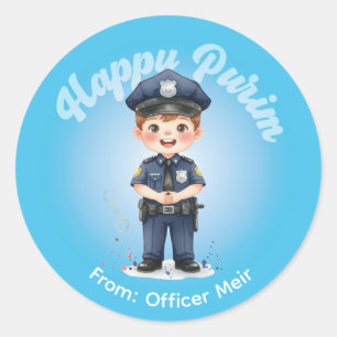 Personalisierter Purim-Aufkleber - Polizeithema Runder Aufkleber