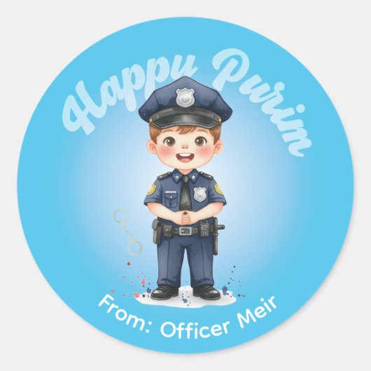 Personalisierter Purim-Aufkleber - Polizeithema Runder Aufkleber (Vorderseite)