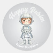 Personalisierter Purim-Aufkleber – Roboter-Thema Runder Aufkleber (Vorderseite)