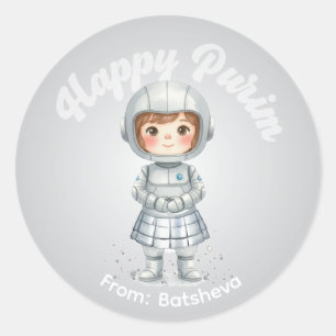 Personalisierter Purim-Aufkleber – Roboter-Thema Runder Aufkleber