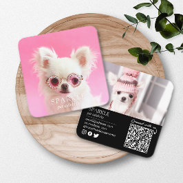 Personalisierter QR-Code für Hunde mit 2 Fotos Quadratische Visitenkarte