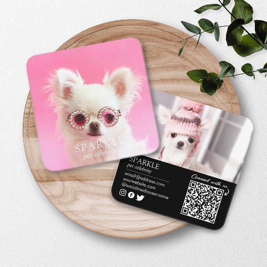 Personalisierter QR-Code für Hunde mit 2 Fotos Quadratische Visitenkarte
