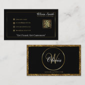 Personalisierter QR-Code für Schwarz/Gold-Glitzer- Visitenkarte (Vorne/Hinten)