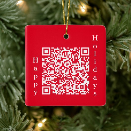 Personalisierter QR-Code-Happy Holidays Benutzerde Keramikornament (Baum)