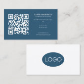 Personalisierter QR-Code Modern Blue Custom Logo Visitenkarte (Vorne/Hinten)