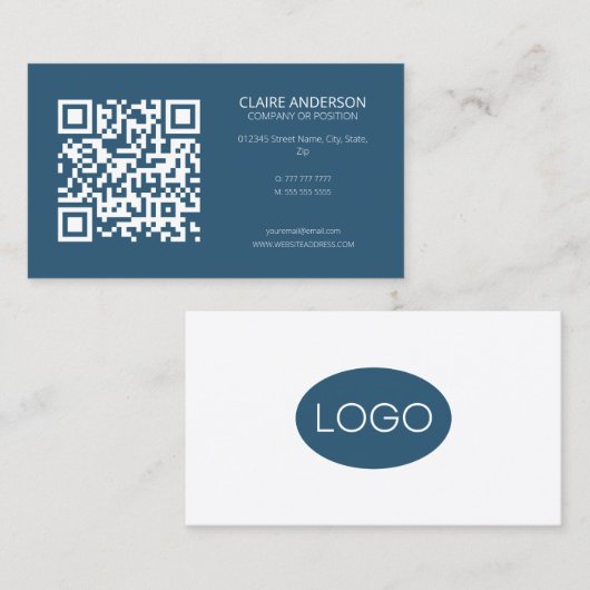 Personalisierter QR-Code Modern Blue Custom Logo Visitenkarte (Vorne/Hinten)