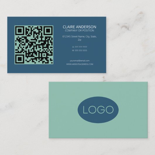 Personalisierter QR-Code Modern Blue Custom Logo Visitenkarte (Vorne/Hinten)