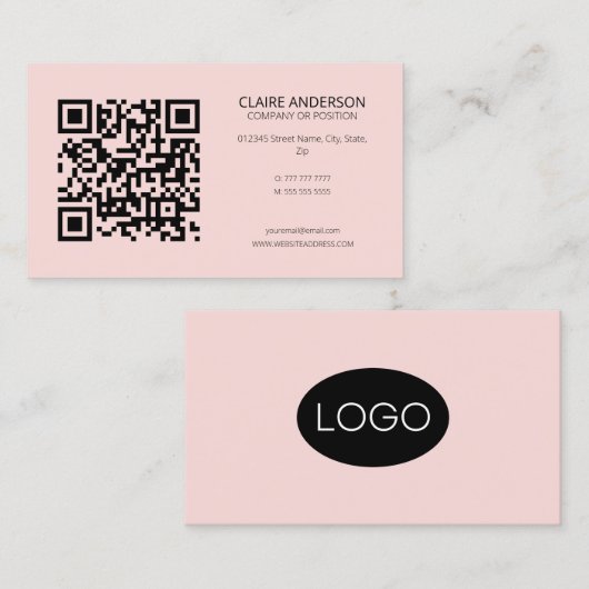Personalisierter QR-Code Modern rosa Logo Visitenkarte (Vorne/Hinten)
