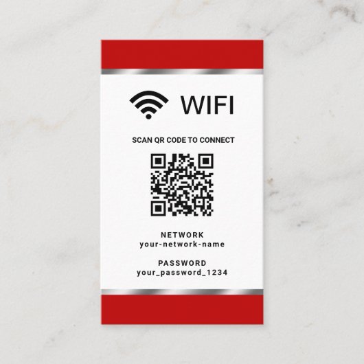 Personalisierter QR-Code, Wifi-Netzwerk und Kennwo Visitenkarte (Vorderseite)