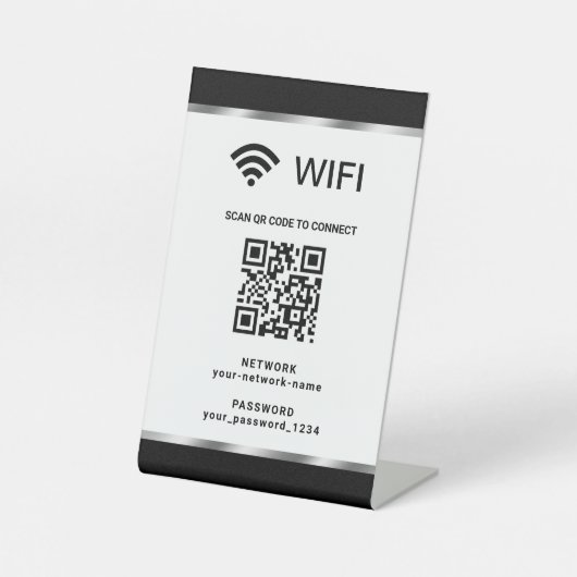 Personalisierter QR-Code Wifi-Netzwerk und Kennwor Sockelschild (Vorderseite)