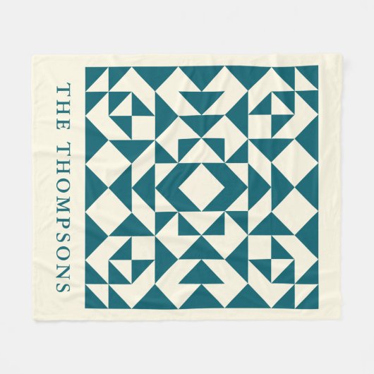 Personalisierter Quilblock Aquamarin Rustikales Ba Fleecedecke (Vorderseite (Horizontal))