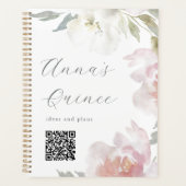 Personalisierter Quinceanera Pink Floral QR Code Planer (Vorderseite)