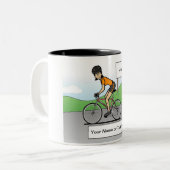 Personalisierter Radfahrer - Cartoon von Frauen Zweifarbige Tasse (Vorderseite Links)