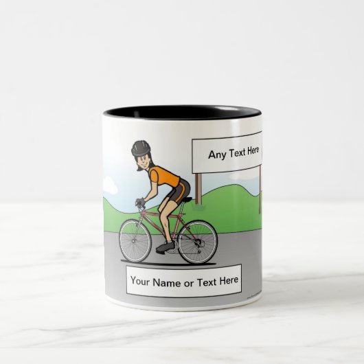 Personalisierter Radfahrer - Cartoon von Frauen Zweifarbige Tasse (Mittel)