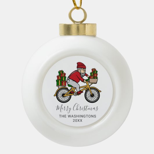 Personalisierter Radfahrer Santa Keramik Kugel-Ornament (Vorderseite)