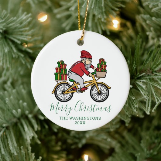 Personalisierter Radfahrer Weihnachten Keramik Ornament (Baum)