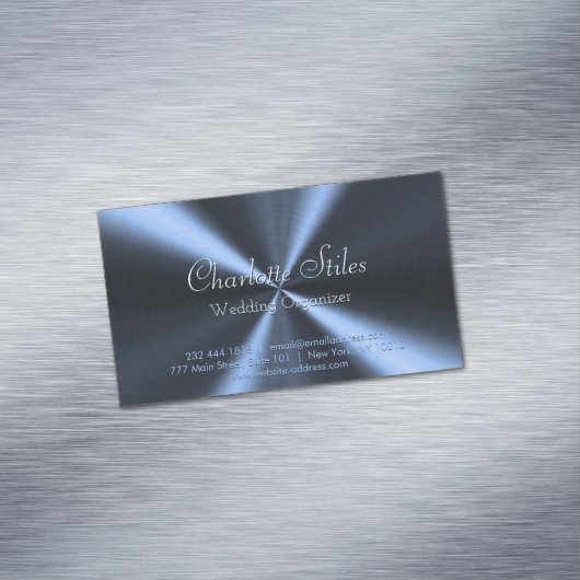 Personalisierter radialer Metallic-Look - Dunkelbl Magnetische Visitenkarte (Beispiel)