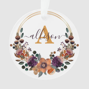 Personalisierter Rahmen aus Burgund und Goldflora Ornament