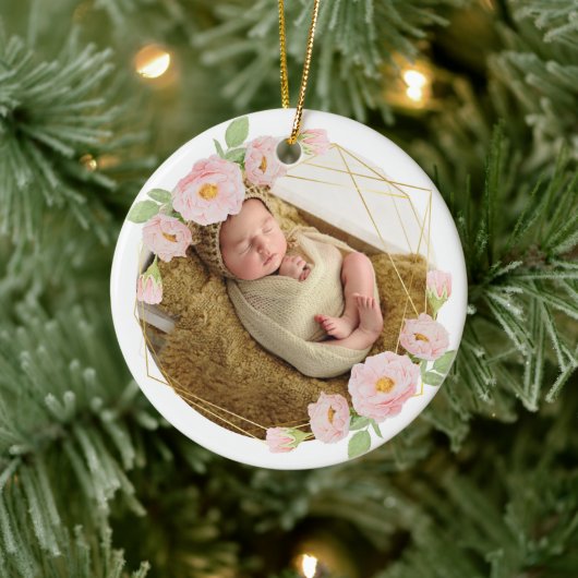 Personalisierter Rahmen für die Blume des Babys Keramik Ornament (Baum)