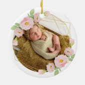 Personalisierter Rahmen für die Blume des Babys Keramik Ornament (Hinten)