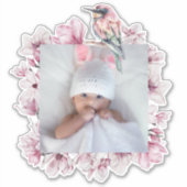 Personalisierter Rahmen für Vögel und Blume zum Hi Aufkleber (Vorderseite)