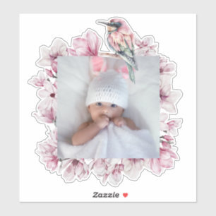 Personalisierter Rahmen mit Vögeln und Blumen zum  Aufkleber