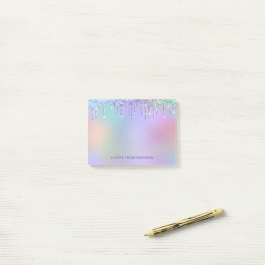 Personalisierter Rainbow-Drilling-Glitzer Post-it Klebezettel (Auf Schreibtisch)