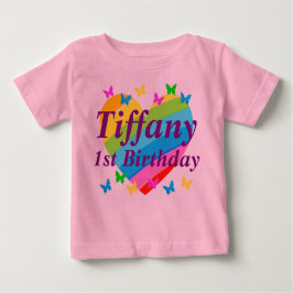 PERSONALISIERTER RAINBOW UND SCHALTFLÄCHEN 1. GEBU BABY T-SHIRT