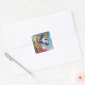 Personalisierter Rainbow-Unicorn-Name Quadratischer Aufkleber (Umschlag)