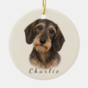 Personalisierter Rauhhaar-Dackel mit Namen Keramik Ornament
