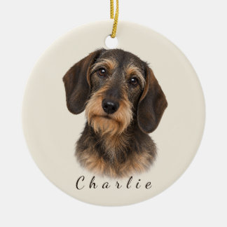 Personalisierter Rauhhaar-Dackel mit Namen Keramik Ornament