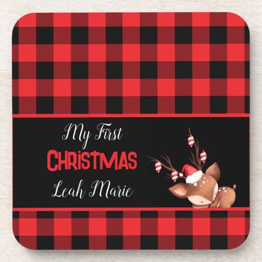 personalisierter Red Black Buffalo Karo mit Niedli Getränkeuntersetzer (Vorderseite)