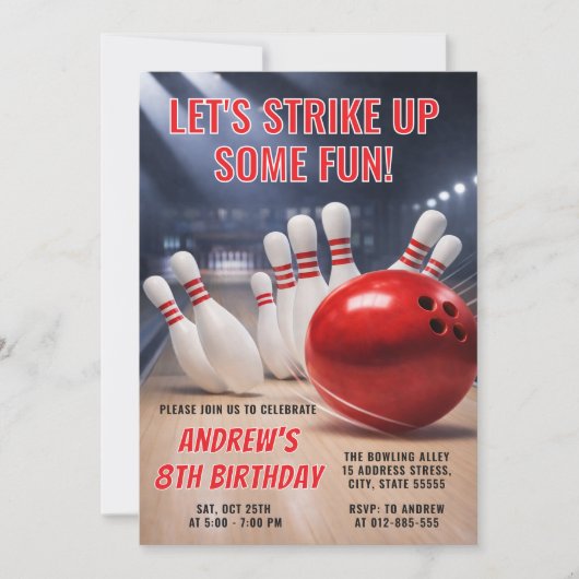 Personalisierter RED Bowling Geburtstag Einladung (Vorderseite)