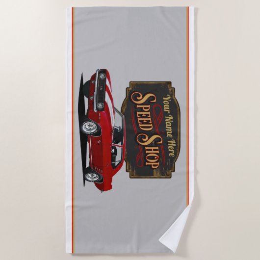 Personalisierter Red Camaro Speed Shop Strandtuch (Vorderseite)