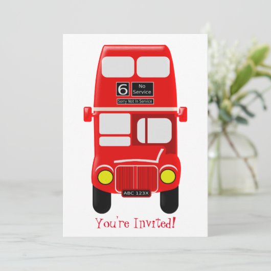 Personalisierter Red Double Decker Bus-Entwurf Einladung (Stehend Vorderseite)