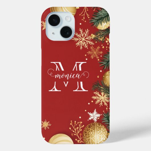 Personalisierter Red Gold Xmas Split Monogram Name Case-Mate iPhone Hülle (Rückseite)