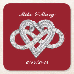 Personalisierter Red Infinity Heart Paper Unterset Rechteckiger Pappuntersetzer