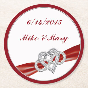 Personalisierter Red Infinity Heart Paper Unterset Runder Pappuntersetzer