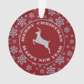 Personalisierter Red Silver Snowflake Rentier Ornament (Vorderseite)