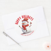 Personalisierter Red Snowcapped Happy Holidays Sno Runder Aufkleber (Umschlag)