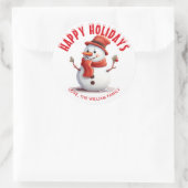Personalisierter Red Snowcapped Happy Holidays Sno Runder Aufkleber (Tasche)