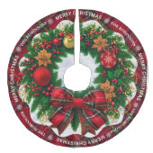 Personalisierter Red Tartan Karierter Weihnachtsba Leinenimitat Weihnachtsbaumdecke (Vorderseite)