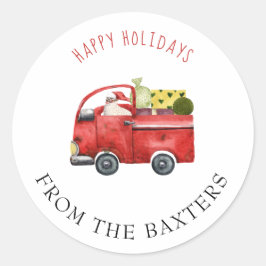 Personalisierter Red Truck und Weihnachten Runder Aufkleber